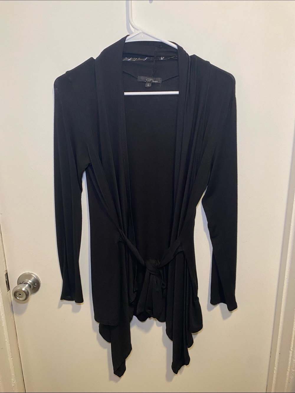Black Draped Open Front Women's Cardigan